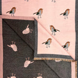Robin Embroidered Print Winter Scarf on Reversible Cashmere Blend
