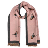 Robin Embroidered Print Winter Scarf on Reversible Cashmere Blend