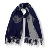 Tree of life print winter scarf on cashmere mix with tassels