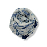 Blue Leaf Print Scarf with Tassels