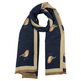 Robin Embroidered Print Winter Scarf on Reversible Cashmere Blend