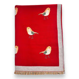 Robin Embroidered Print Winter Scarf on Reversible Cashmere Blend