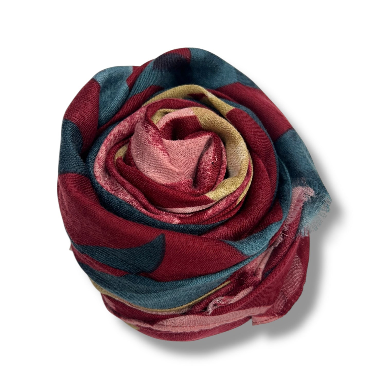 Colorful fabric flower on a white background