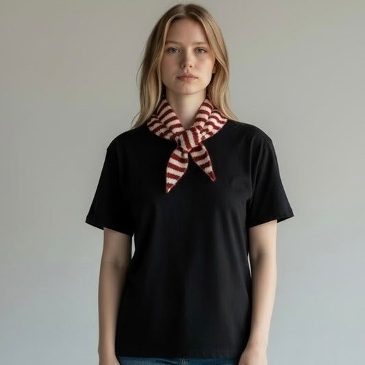 Striped triangle knitted wool scarf