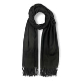 Plain Ribbed Cashmere Mix Winter Scarf With Tassels