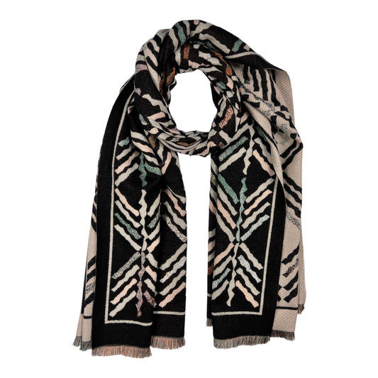 Multi Colourful Arrow Winter Scarf with Revisable Print and Fringes
