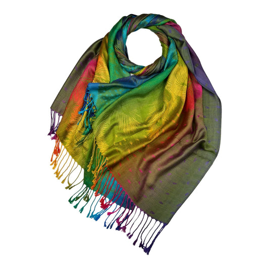 Pashmina With Tassels - Rainbow Feather Print
