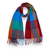 Super soft festive multi check scarf with tassels