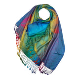 Pashmina With Tassels - Rainbow Feather Print