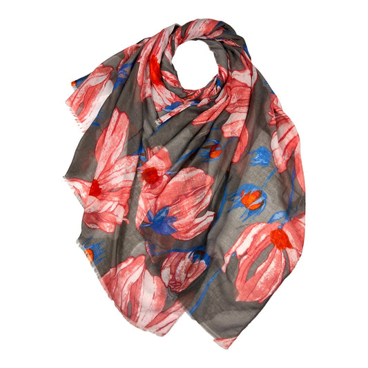 Printed Colourful Big Daisy Patterns On Lightweight Scarf With Fringes