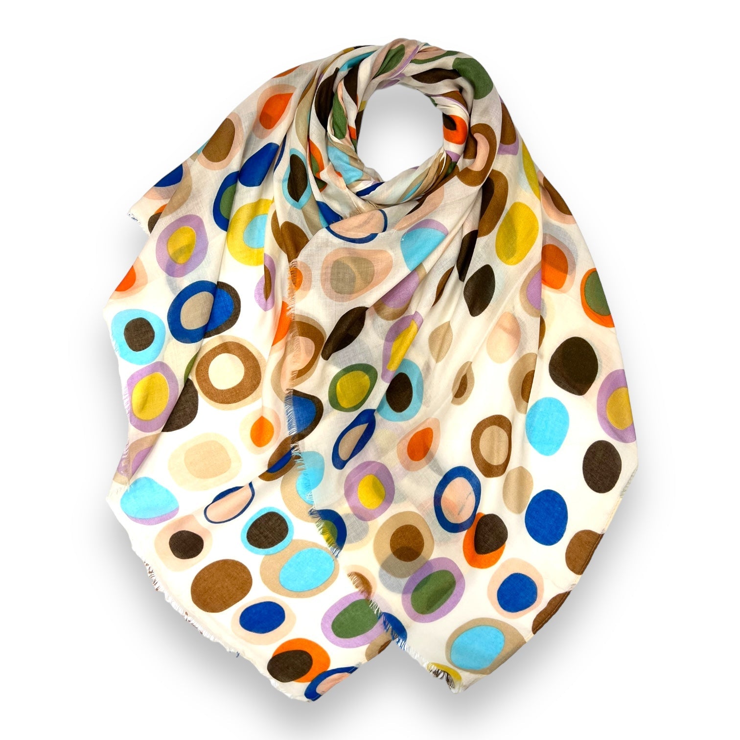 Retro style dots scarf finished with fringes