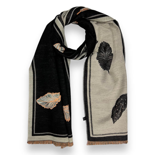 Feather Print Cashmere Blend Reversible Winter Scarf