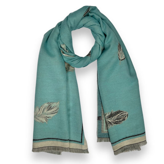 Feather Print Cashmere Blend Reversible Winter Scarf
