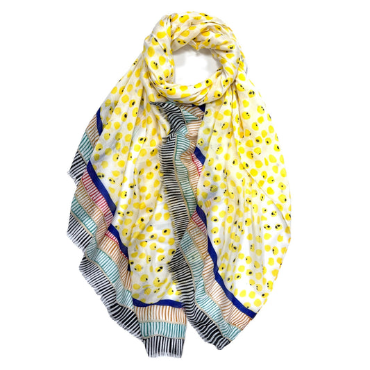 Printed Spot Pattern With Subtle Fringes Lightweight Scarf