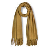 Plain Ribbed Cashmere Mix Winter Scarf With Tassels