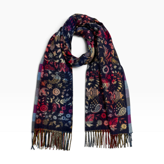 Patchwork Floral Paisley Scarf with Tassel Fringe