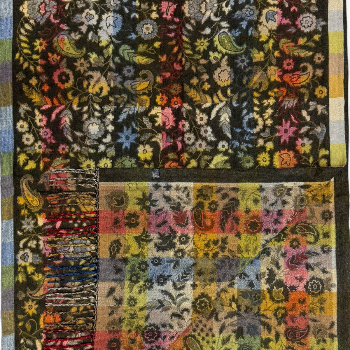 Patchwork Floral Paisley Scarf with Tassel Fringe