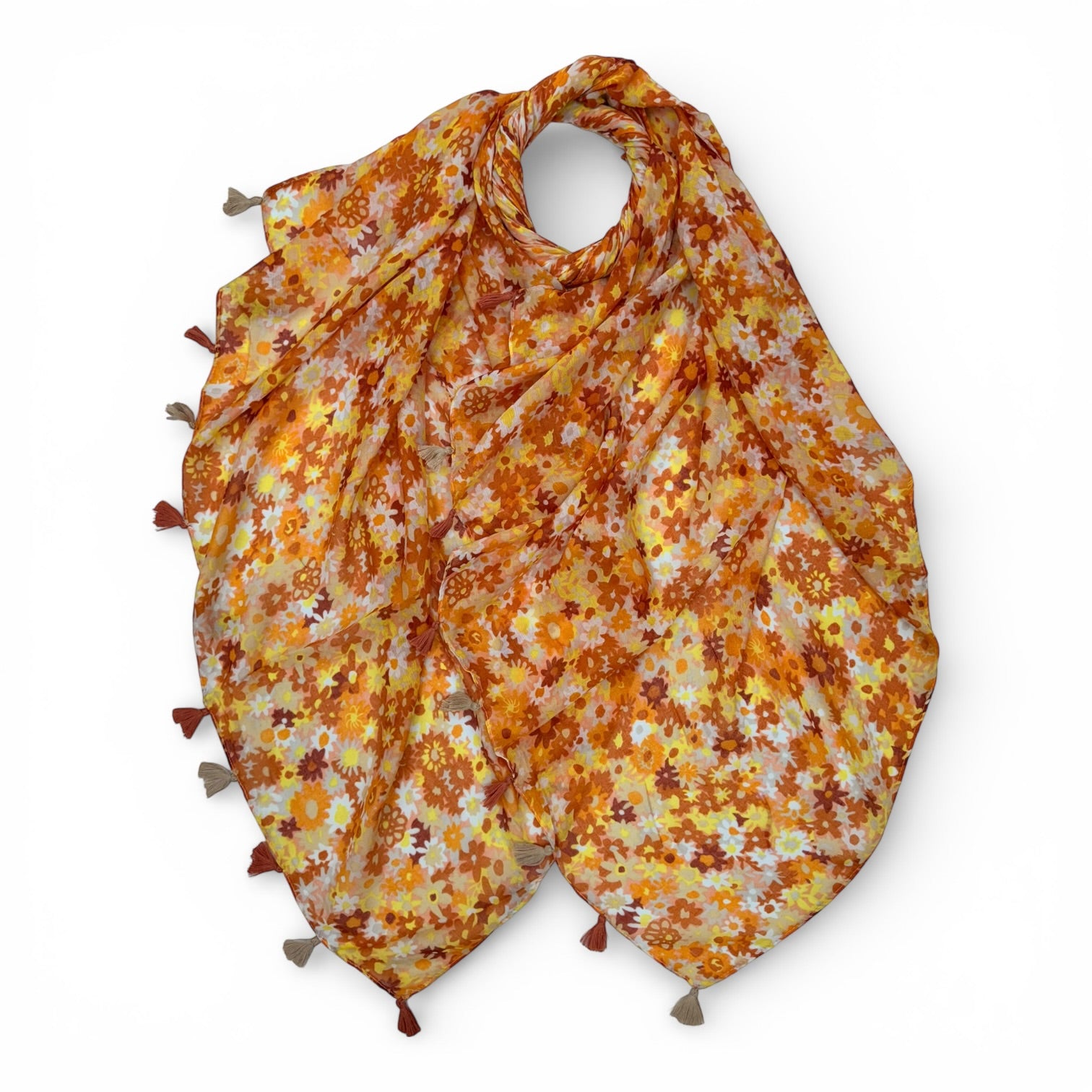Ladies Meadow Floral Print Scarf with Tassels