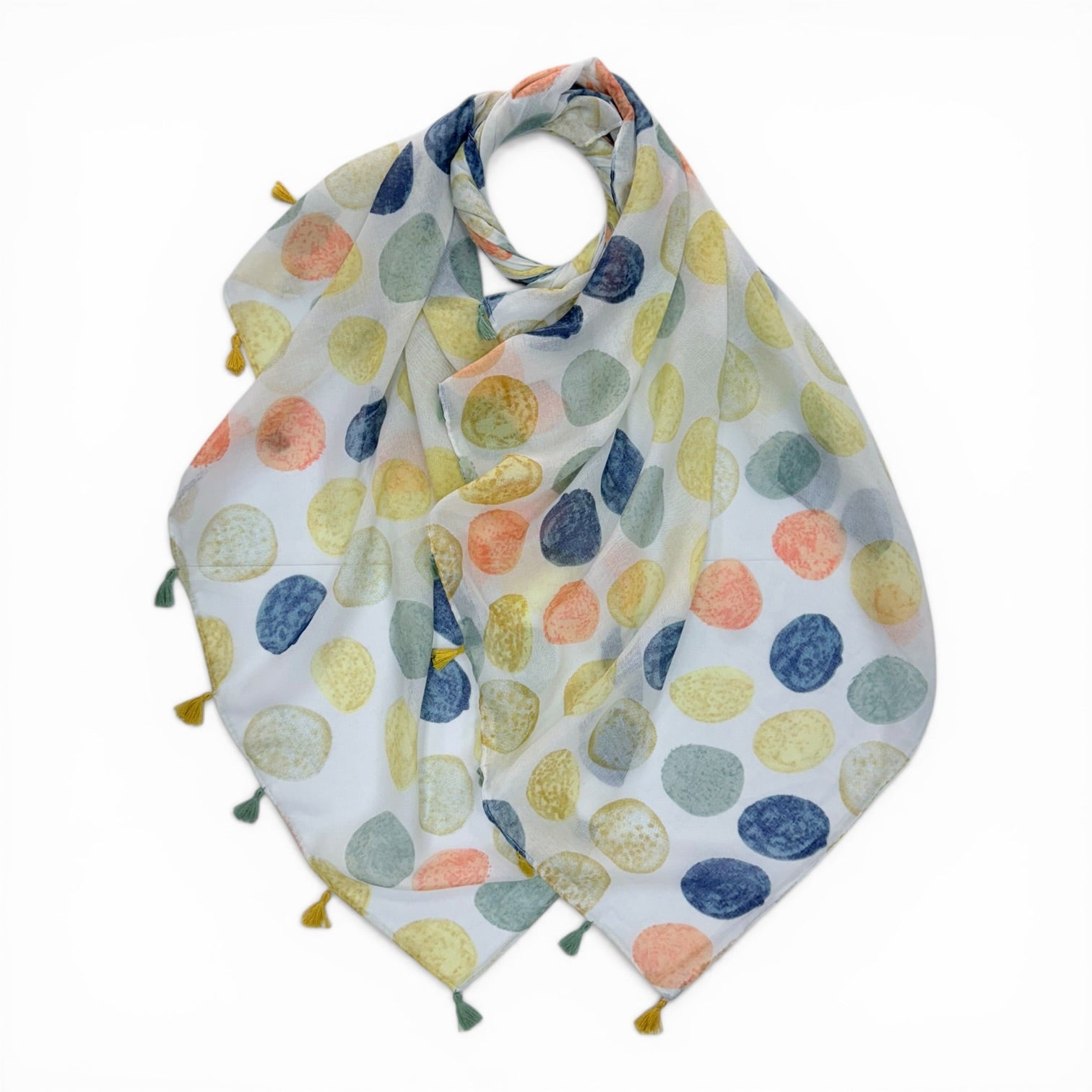 Pastel Polka Dot Scarf with Tassels