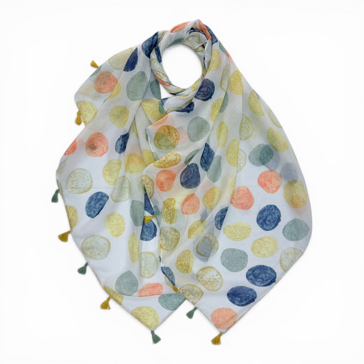 Pastel Polka Dot Scarf with Tassels