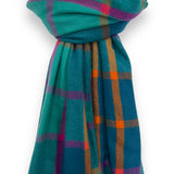 Festive check scarf in multi colours finished with tassels