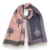 New Tree Print With Border Cashmere Mix 2 Tone Reversible Winter Scarf