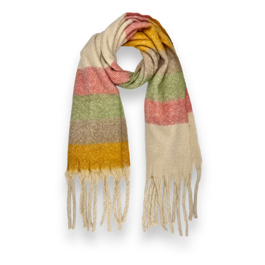 Fluffy striped blanket scarf with tassels