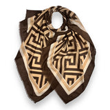 Classic big maze print scarf finished with fringes