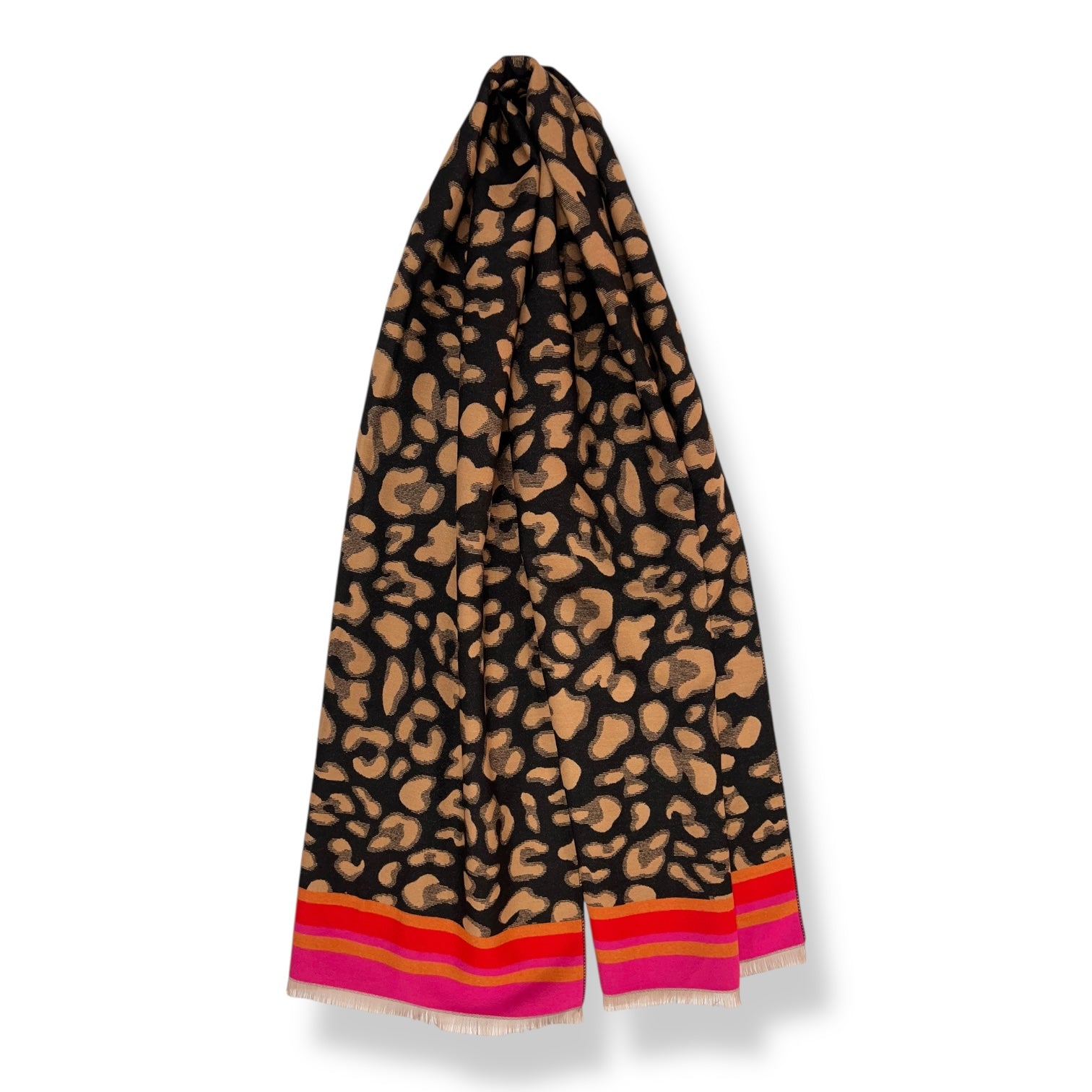 Leopard print with colouful border cashmere blend