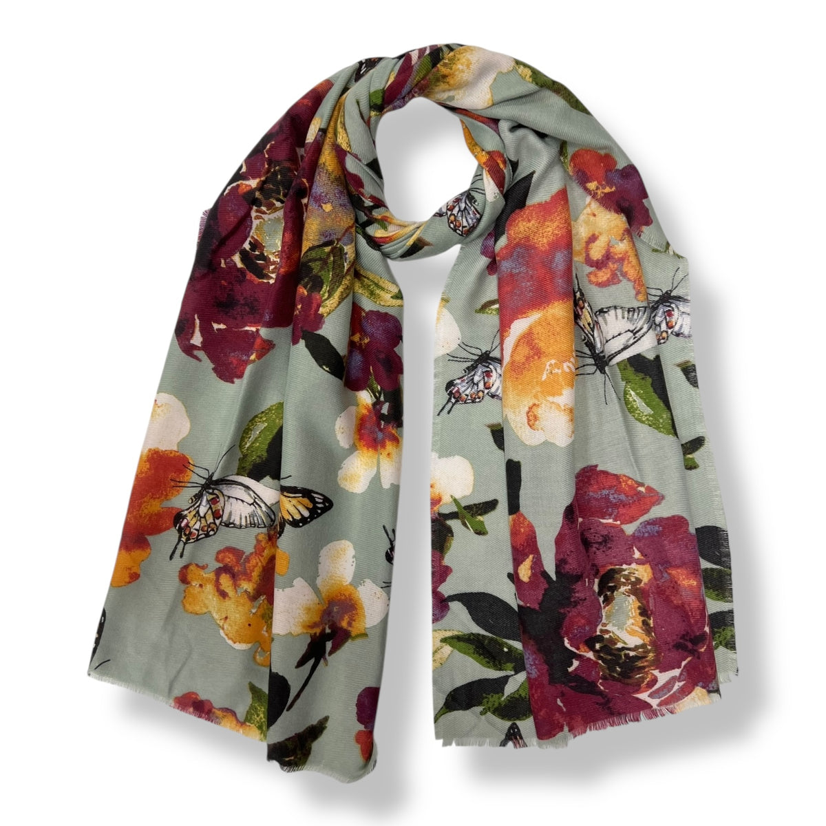 Butterfly and Floral Print Scarf