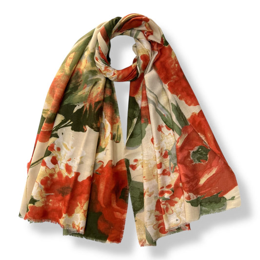 Autumn Bloom Watercolour Floral Scarf