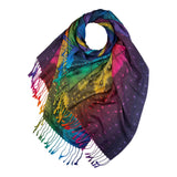 Pashmina With Tassels - Rainbow Feather Print