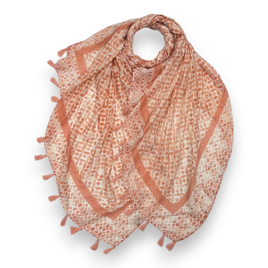 Printed Ancient Coin Pattern Cotton Mix With Tassels Scarf