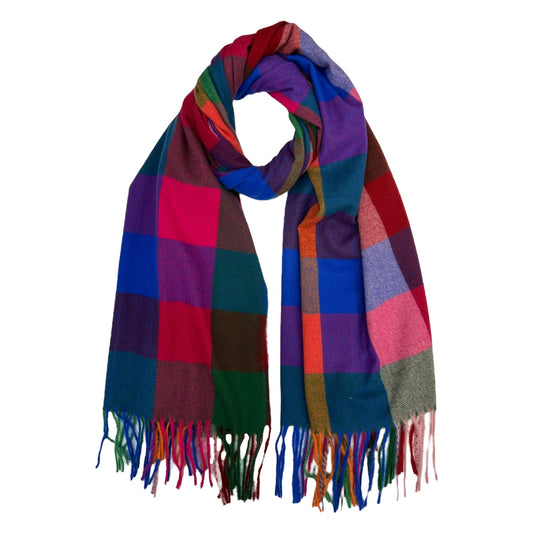 Printed Classic Colourful Woolmix Small Checks Winter Scarf With Tassels